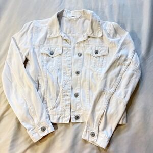 Free People White Denim Jacket Jean Jacket Cropped Cotton Casual Small